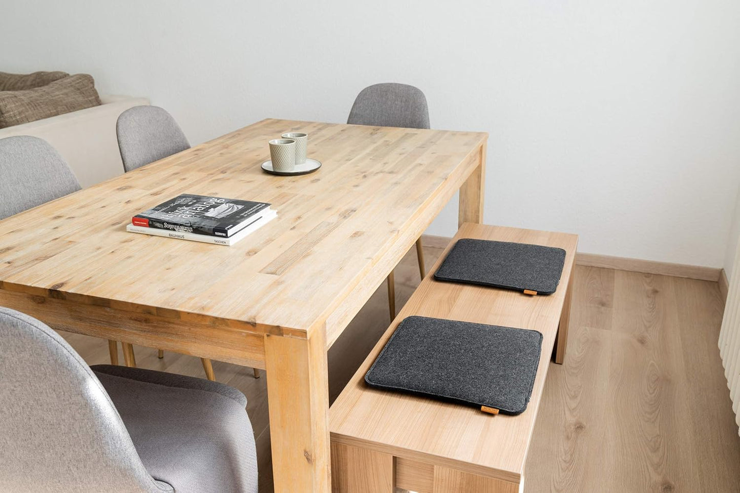 4er-Set Filz-Sitzkissen mit Antirutschnoppen, 35x35 cm, 4er-Set Dunkelgrau Anthrazit mit Echtleder-elementen