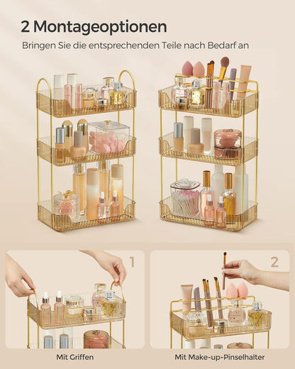 Make-up Organizer mit 3 Ebenen, Champagnergold