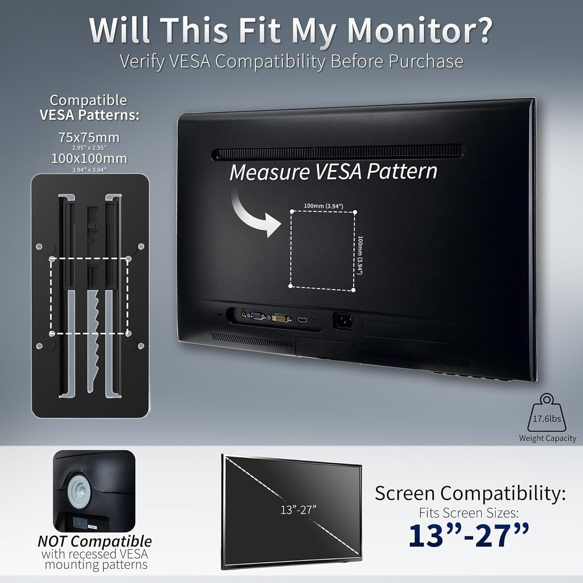 Höhenverstellbarer VESA-Adapter für 13-27 Zoll Monitore, schwarz