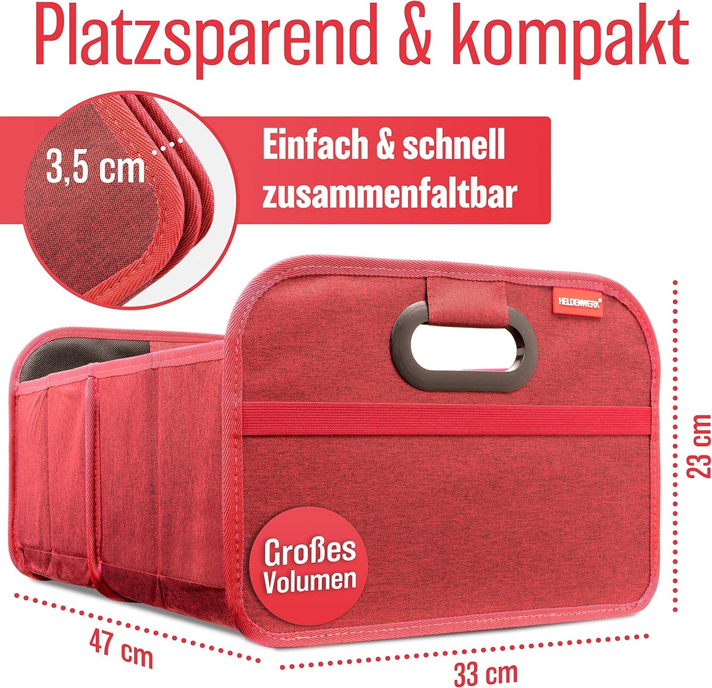 Faltbare Kofferraumtasche mit Anti-Rutsch-Klett, Rot