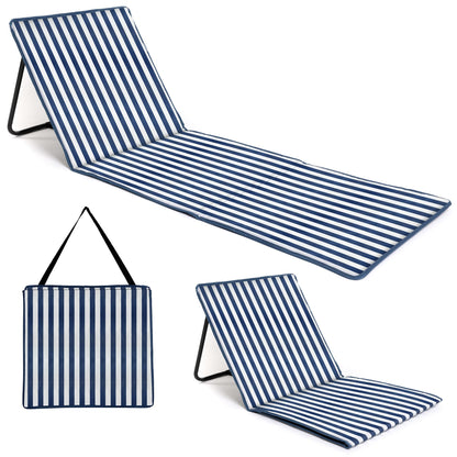 Faltbare Strandmatte mit klappbarer Rückenlehne , Reissverschlusstasche und Schultergurt, Blau Gestreift