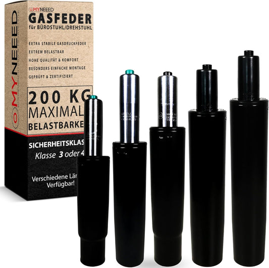 Gasfeder für Bürostuhl bis 200 kg Belastung, 255 mm