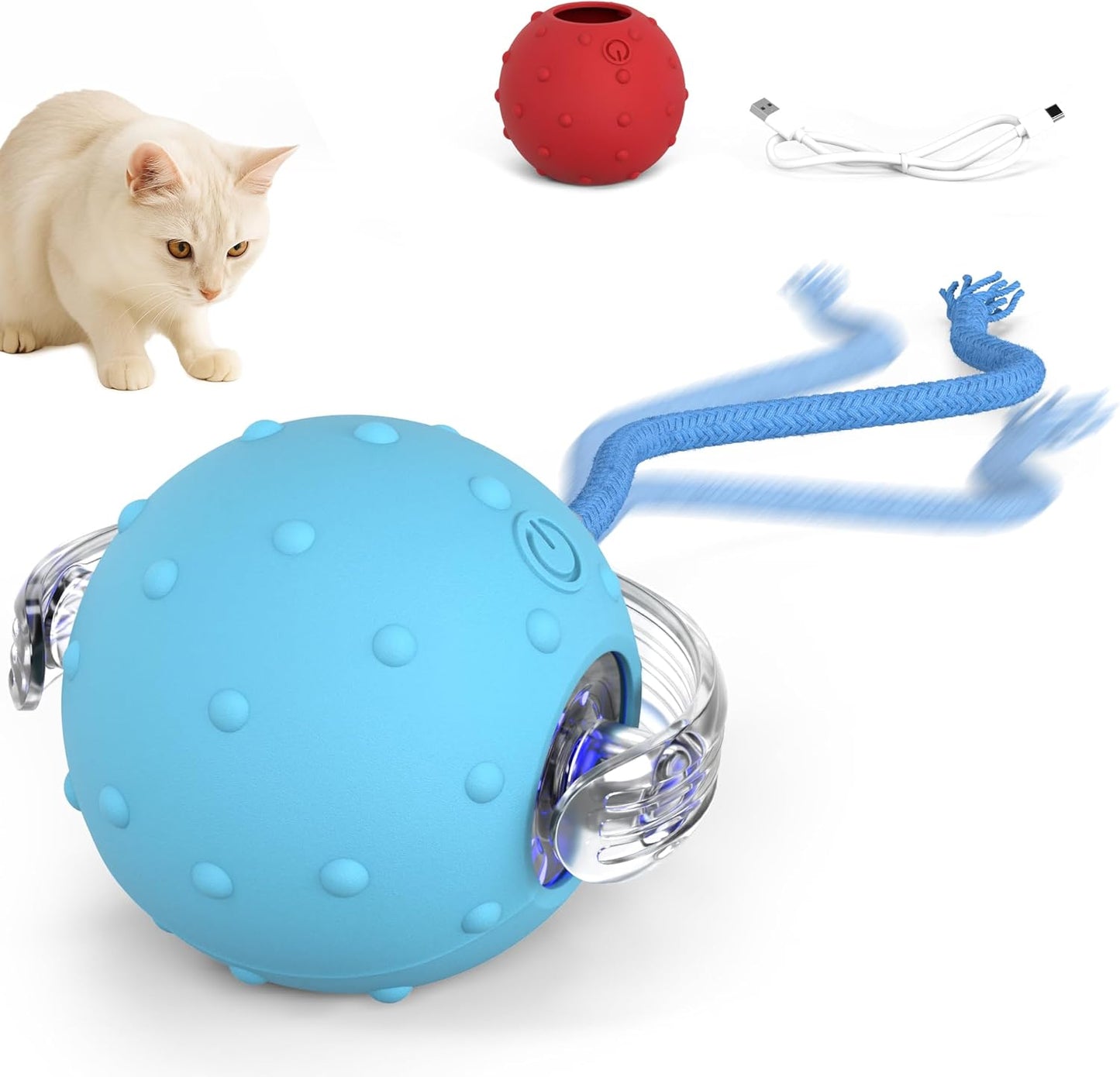 Interaktiver Katzenball mit Schnur - Automatisch & Selbstrollend, Ball