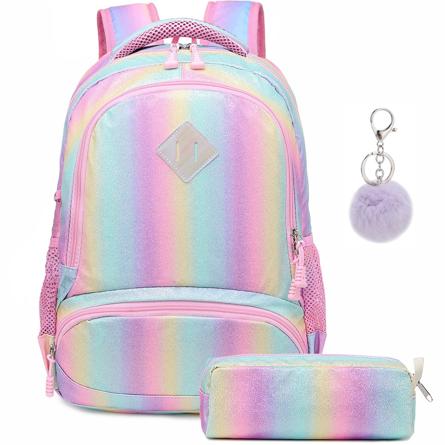 Glitzer Schulrucksack-Set, Regenbogen Gradient