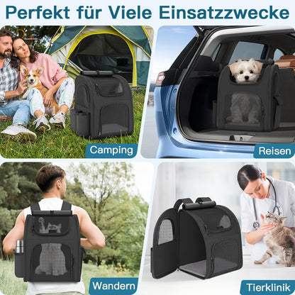 Hunderucksack bis 10 kg mit Netzfenster, Schwarz