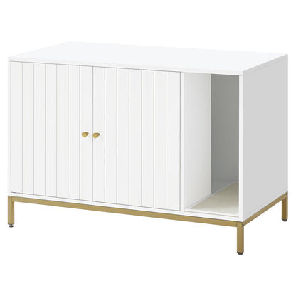 Katzenklo-Schrank PCL027W01 mit Kratzmatte und hohen Beinen, 90 x 48 x 61.5 cm Weiss + Goldfarben