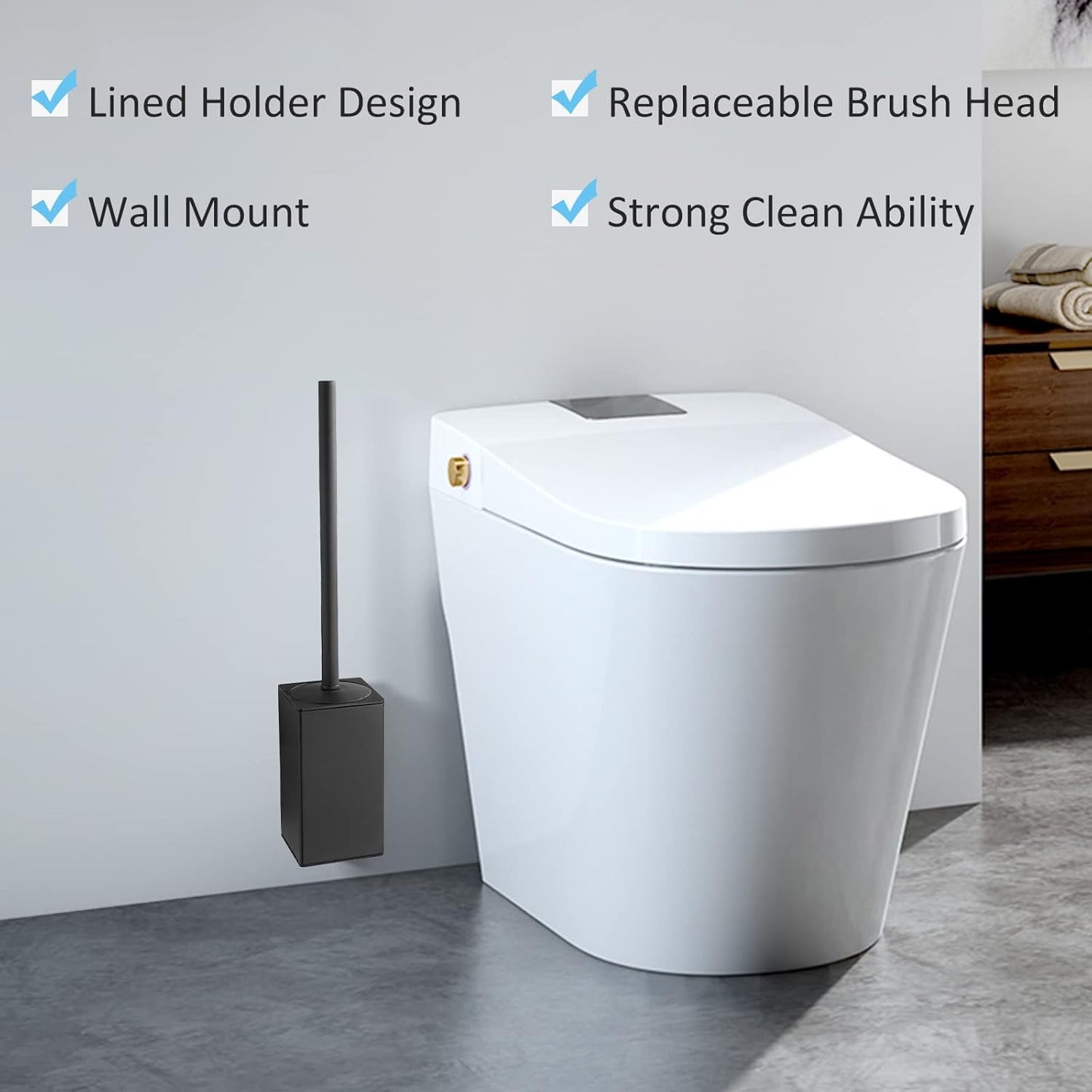 Toilettenbürste mit Wandhalterung, Schwarz