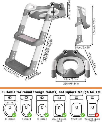 Toilettentrainer mit Treppe für Kinder, Frosch/Grau