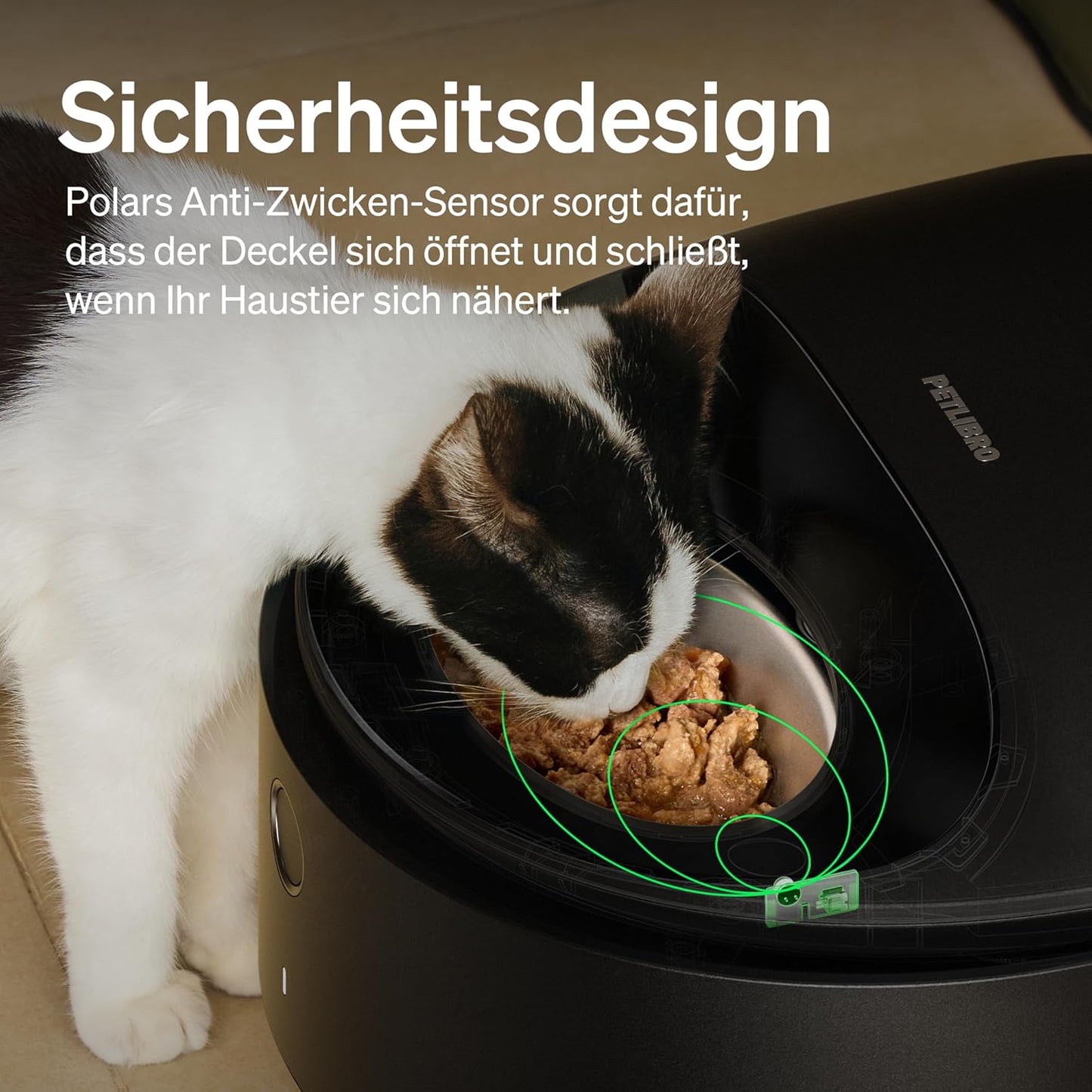 Futterautomat für Katzen mit App-Steuerung, Schwarz
