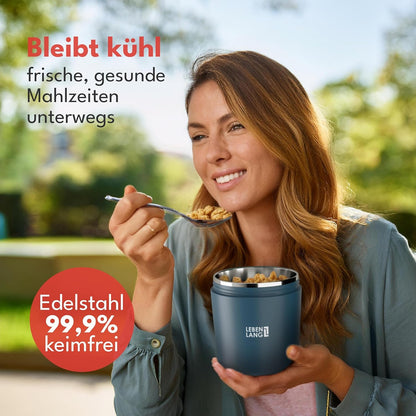 Müslibecher To Go mit Löffel, Blau 500ml + 150ml