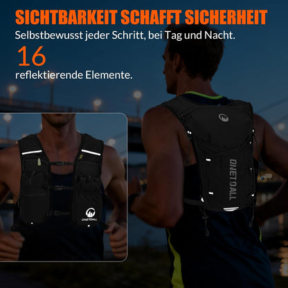Leichte Laufweste mit Trinksystem (6L, inkl. 2L Blase), Schwarz mit eine 500ml Trinkflasche + eine 2L Trinkblase