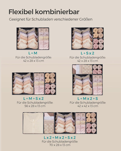 12-teiliges Aufbewahrungsboxen-Set für Schubladen, 12er Set Schiefergrau