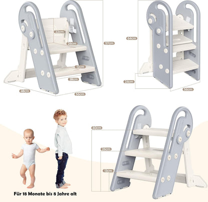 Höhenverstellbarer Tritthocker für Kinder, Grauweiss