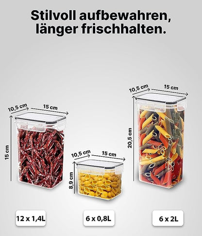 Vorratsdosen-Set mit Deckel, 24 Set Schwarz, 3 Grössen