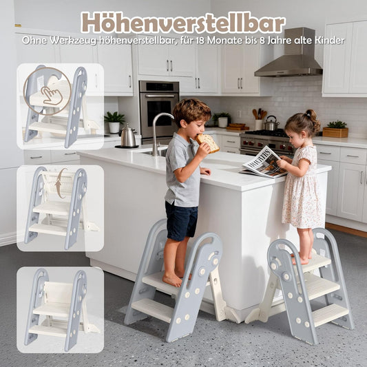 Höhenverstellbarer Tritthocker für Kinder, Grauweiss