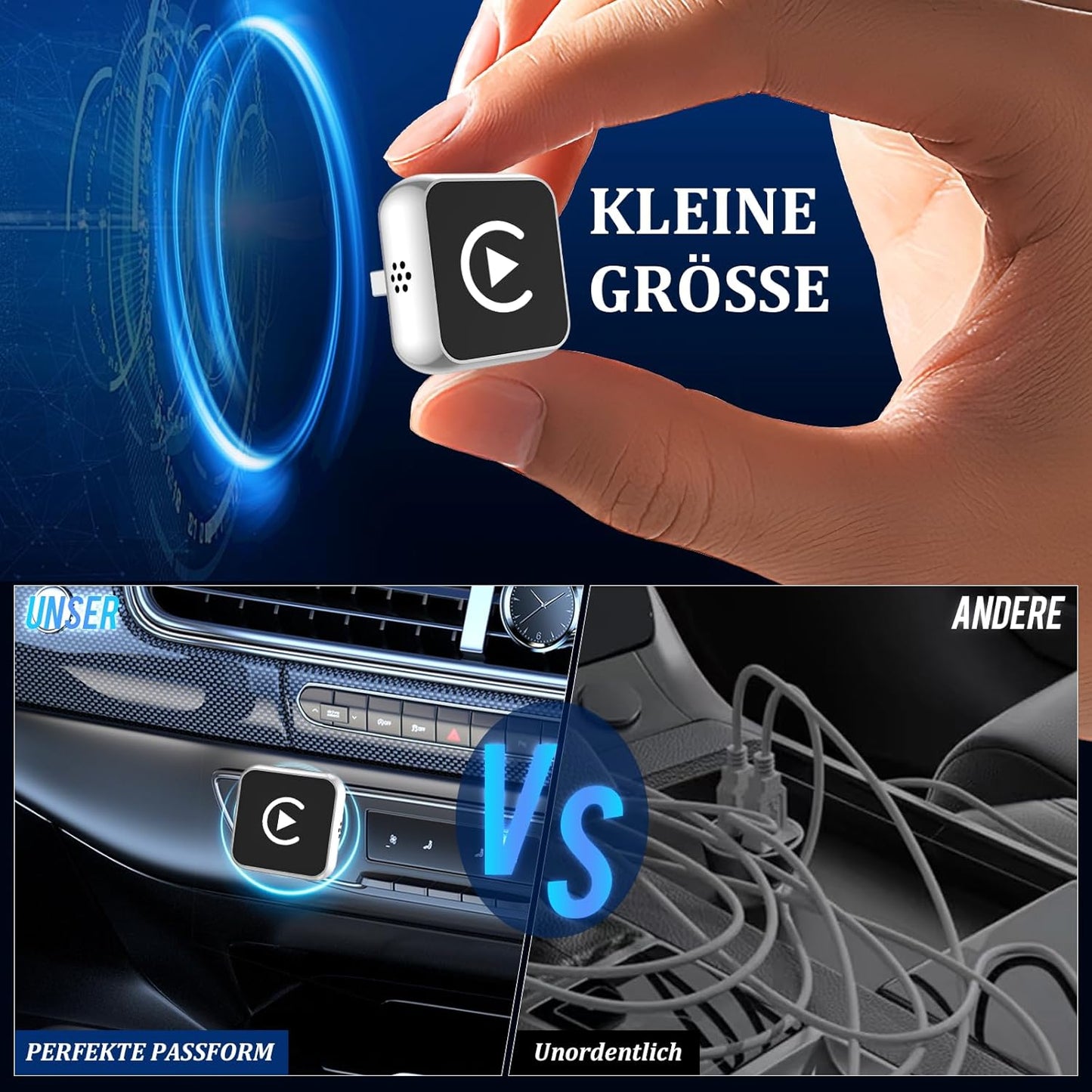 2-in-1 Carplay & Android Auto Wireless Adapter, Tiefschwarz