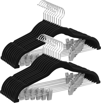 Samt-Kleiderbügel mit Clips, Schwarz 20 Stück