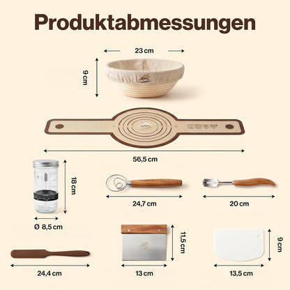 7-teiliges Sauerteig-Starter-Set mit Gärkörbchen, Gärkörbchen Set Rund