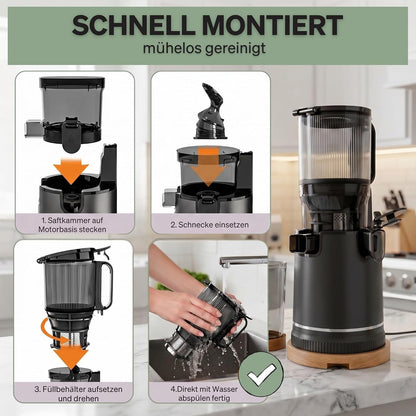 Slow Juicer mit XXL-Einfüllschacht, Schwarze
