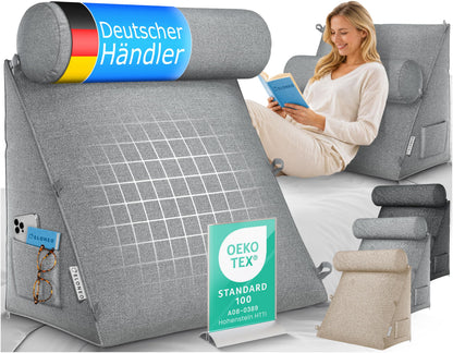 Verstellbares Rückenkissen mit Nackenrolle, Grau 50 cm