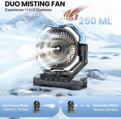 Akku Campingventilator mit Sprühfunktion und Fernbedienung, Schwarz
