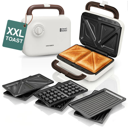 Sandwichmaker 3-in-1 mit Grill- und Waffeleinsätzen, Weiss - 750w