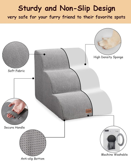Waschbare Hundetreppe, Light Grey-3 Steps