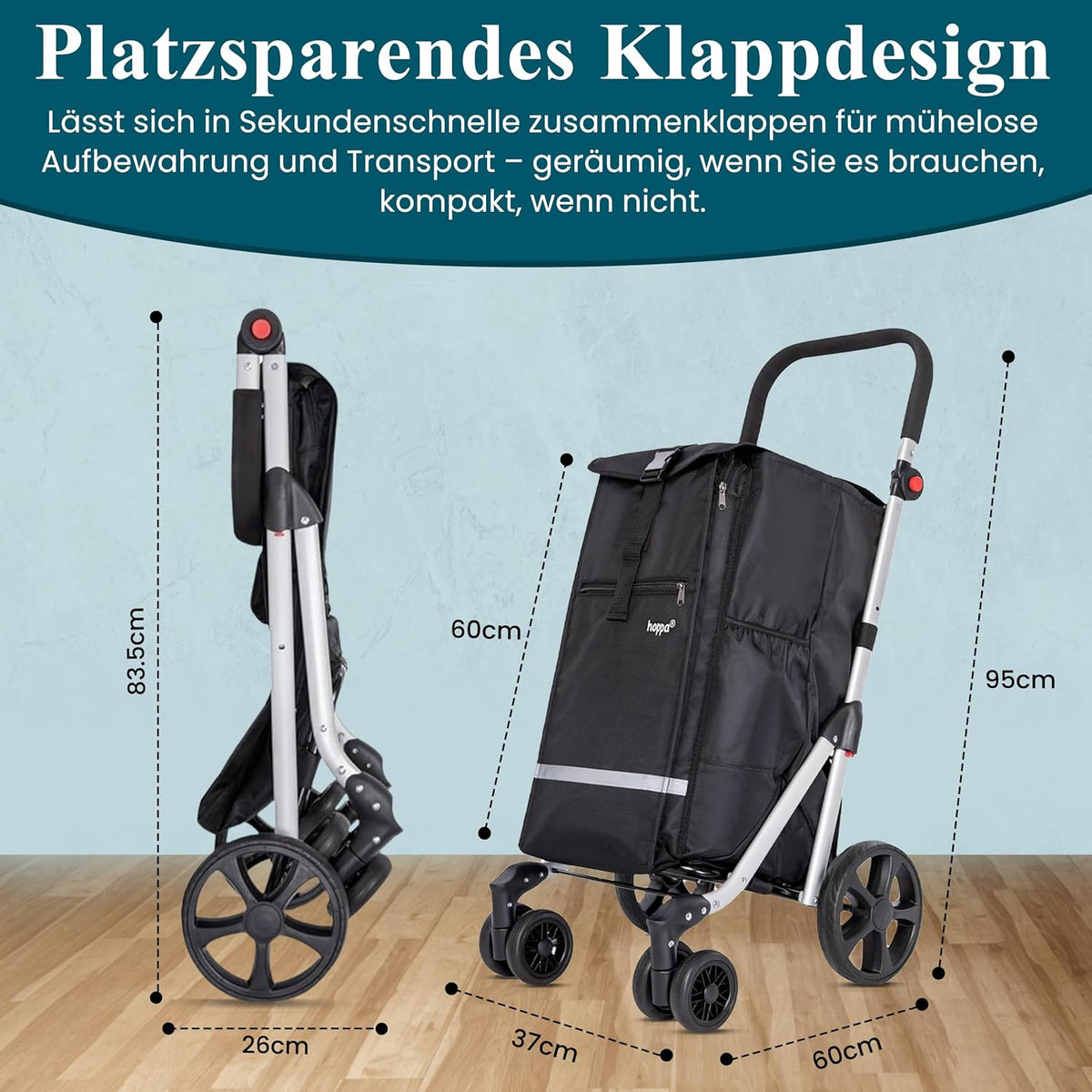 Klappbarer Einkaufstrolley mit 6 Rädern (74L)