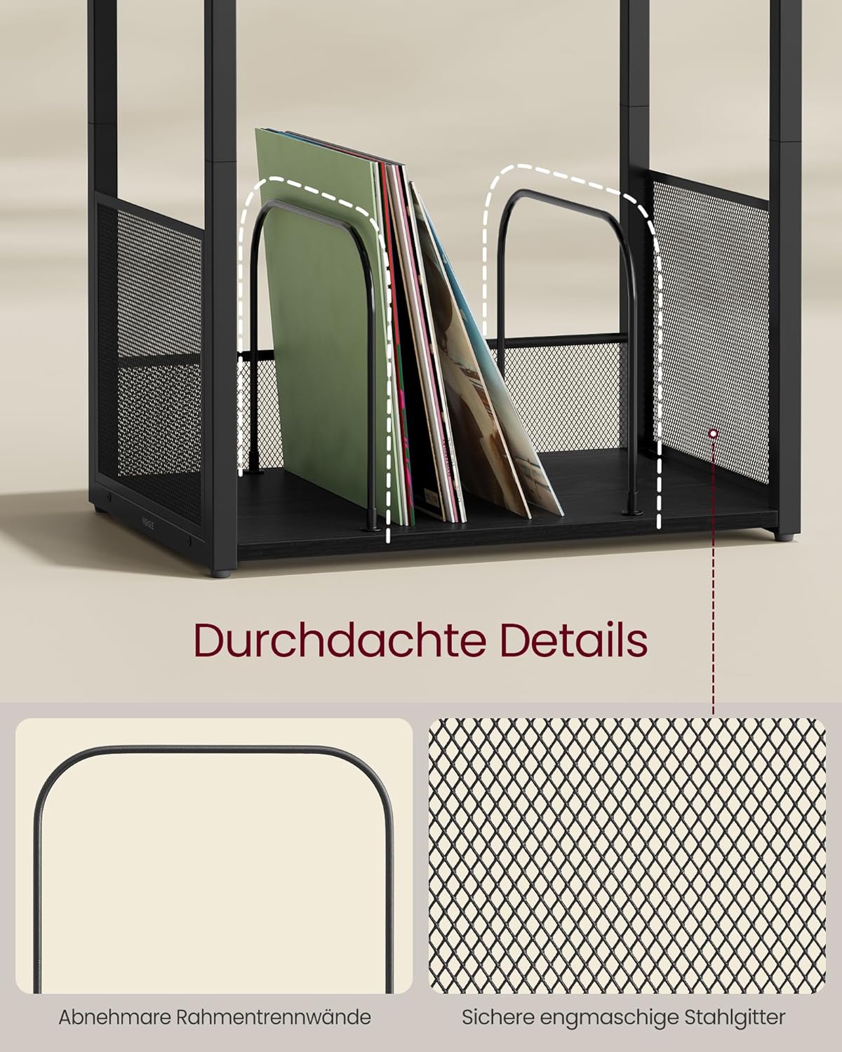 Regal für Plattenspieler und Schallplatten, Ebenholzschwarz Standardversion