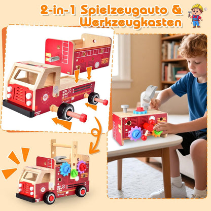 2-in-1 Werkzeugkoffer für Kinder, 2-in-1 Feuerwehrauto