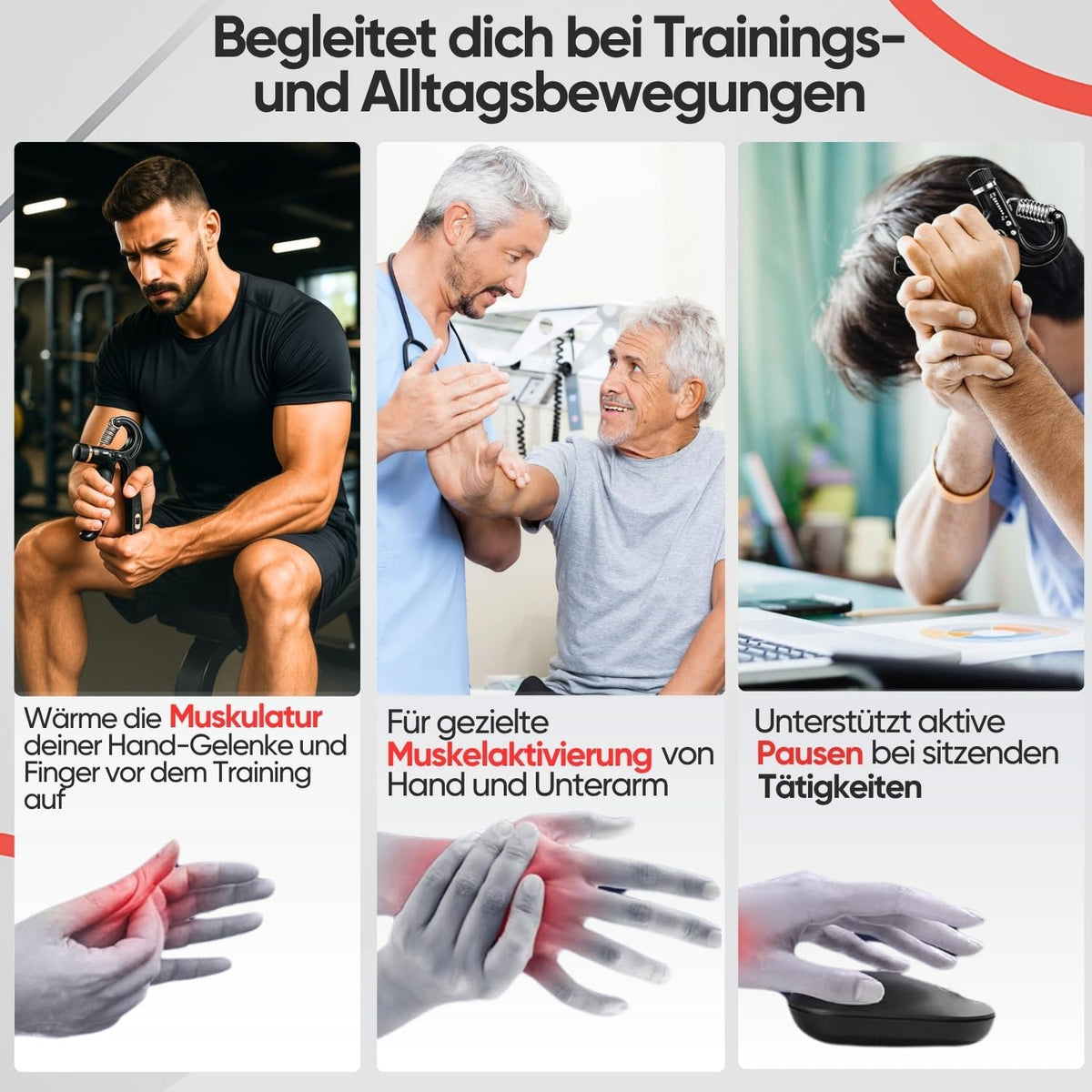 Handtrainer Set für Finger- und Unterarmtraining (5-teilig), Grau 5er Set
