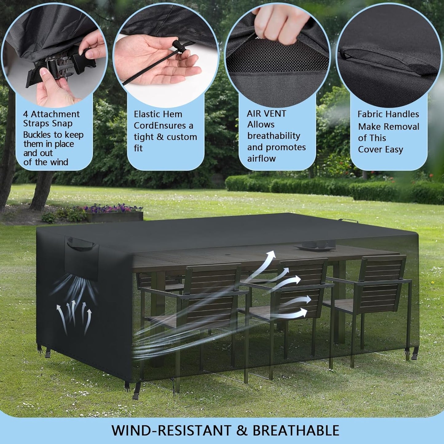 Gartenmöbel-Abdeckplane, Schwarz, 300x250x100cm