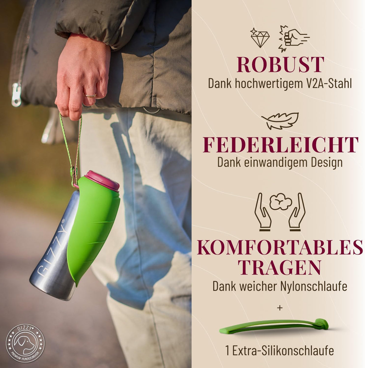 Trinkflasche für Hunde für unterwegs, Apfelgrün 800 ml