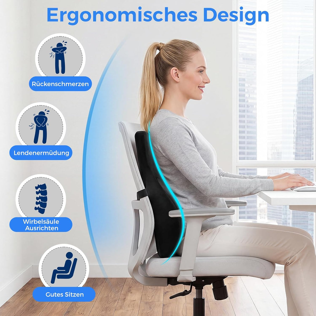 Ergonomisches Lendenwirbelkissen mit Memory Foam, Schwarz Memory Foam