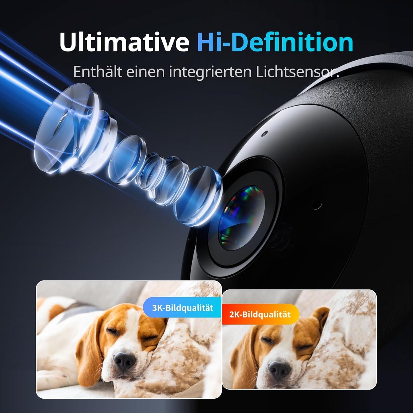 2K Überwachungskamera mit 360° Sichtfeld, 2K PLUS