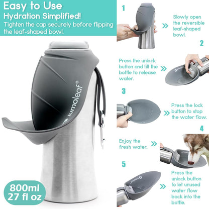 Hundetrinkflasche für Reisen, 800ml, Grau