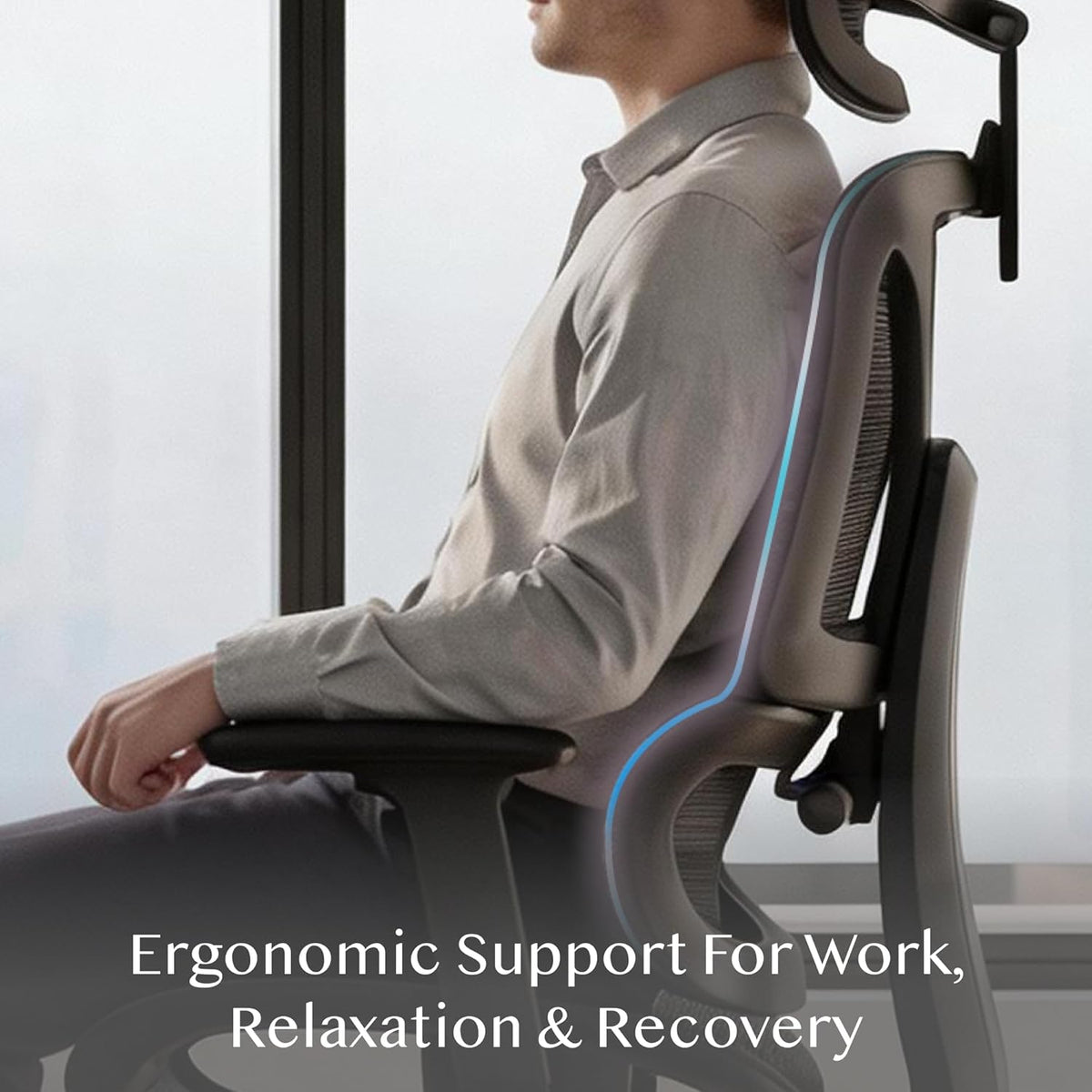 Ergonomischer Bürostuhl mit Fussstütze, 3D-Funktionen, Schwarz(mit Fussstütze) Lite