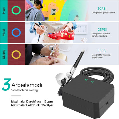 Dual Action Airbrush Set mit Kompressor, Schwarz