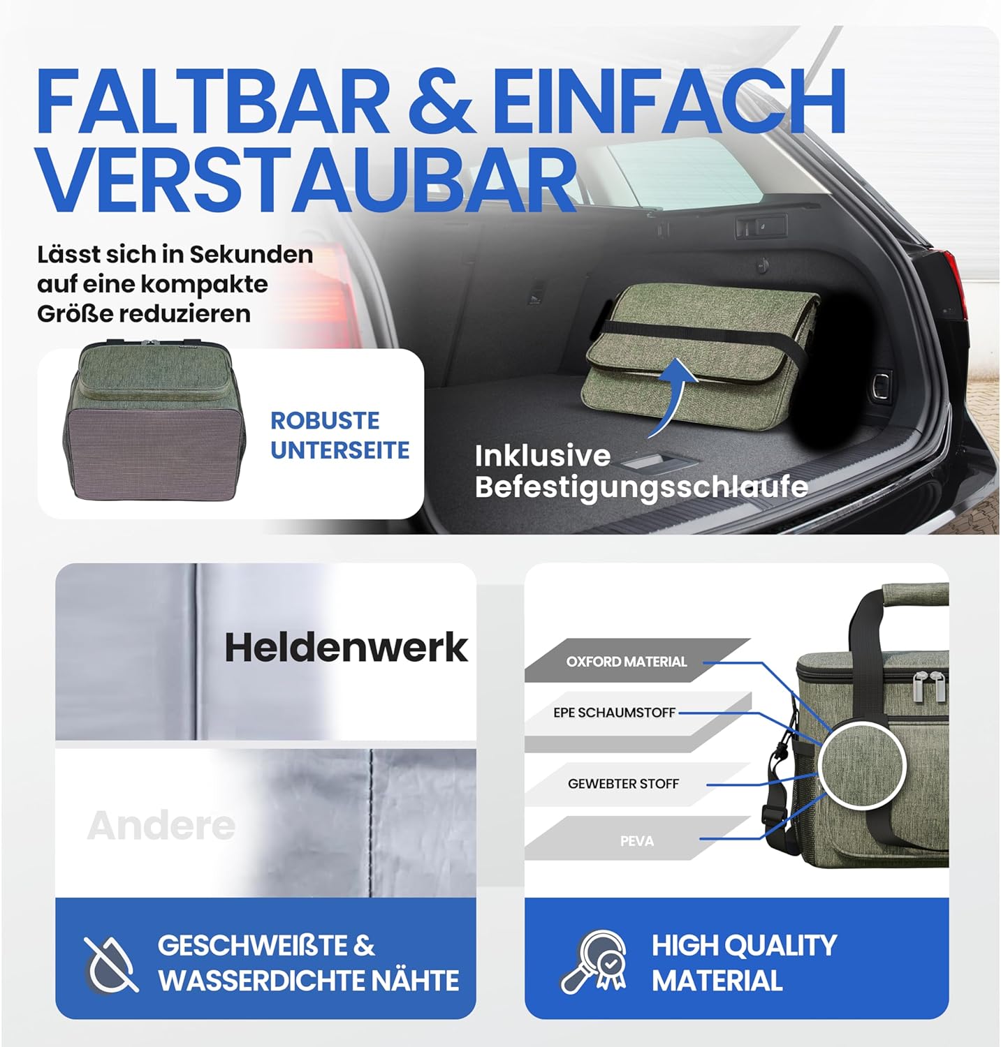 Faltbare Kühltasche mit Flaschenöffner & verstärktem Boden, Olivgrün 20L