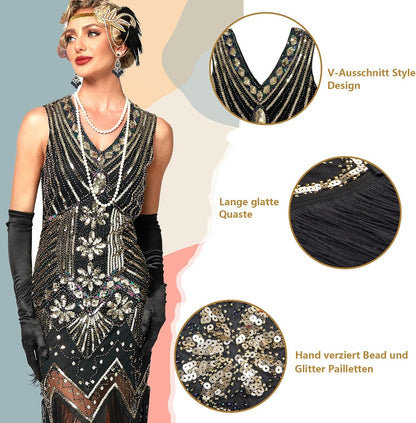 12-teiliges Charleston Kostüm-Set mit Accessoires, S