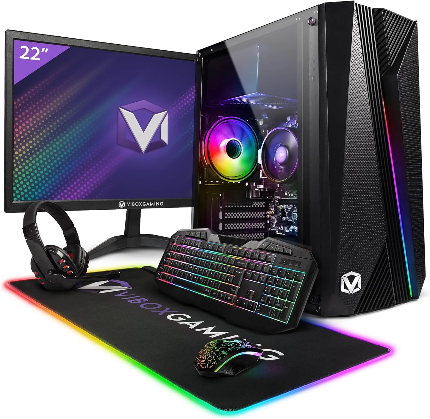 VI-132 Gaming PC Set mit Monitor 22" und Ryzen 3 Prozessor, 1TB NVMe, VTX-1 Schwarz