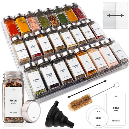 Gewürzgläser-Set mit Schubladeneinsatz, 24 Stk, ausziehbar, Chrom, Deckel Edelstahl