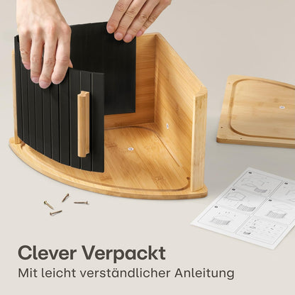 Eckbrotkasten mit Schiebetür aus Holz, Schwarz