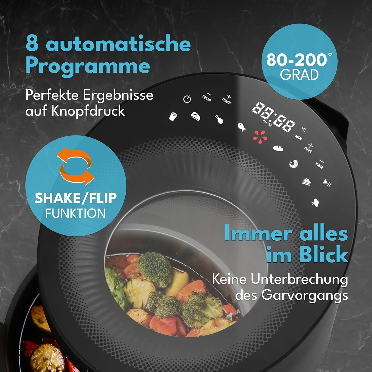 Heissluftfritteuse mit 8 Programmen (5L, 1500W)