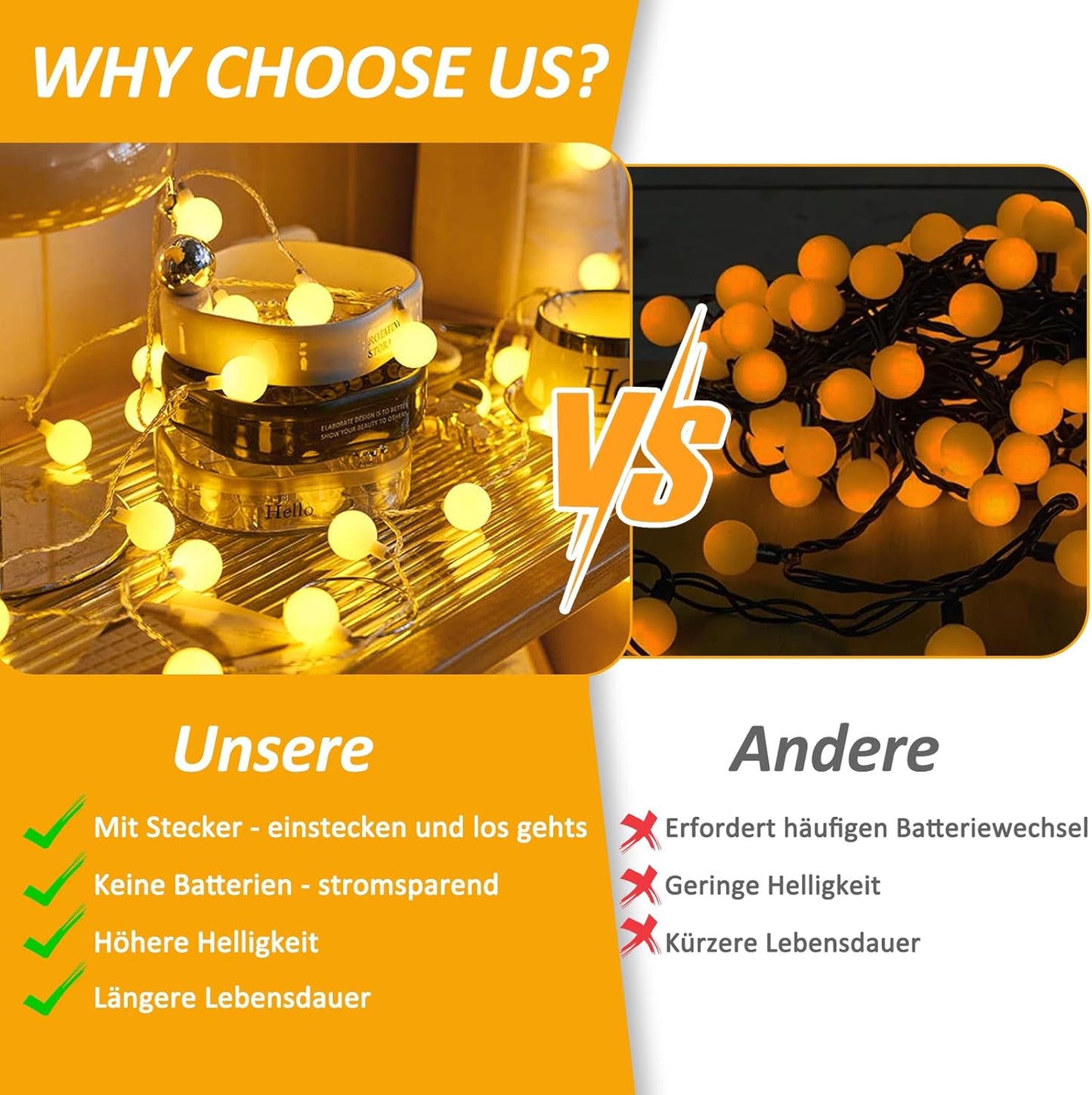 LED Lichterkette mit Fernbedienung, 300 LEDs, dimmbar, Warmweiß-b 39M