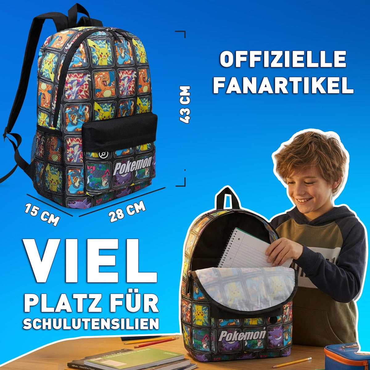 Pokemon Kinderrucksack-Set mit Trinkflasche, Multi Pokemon