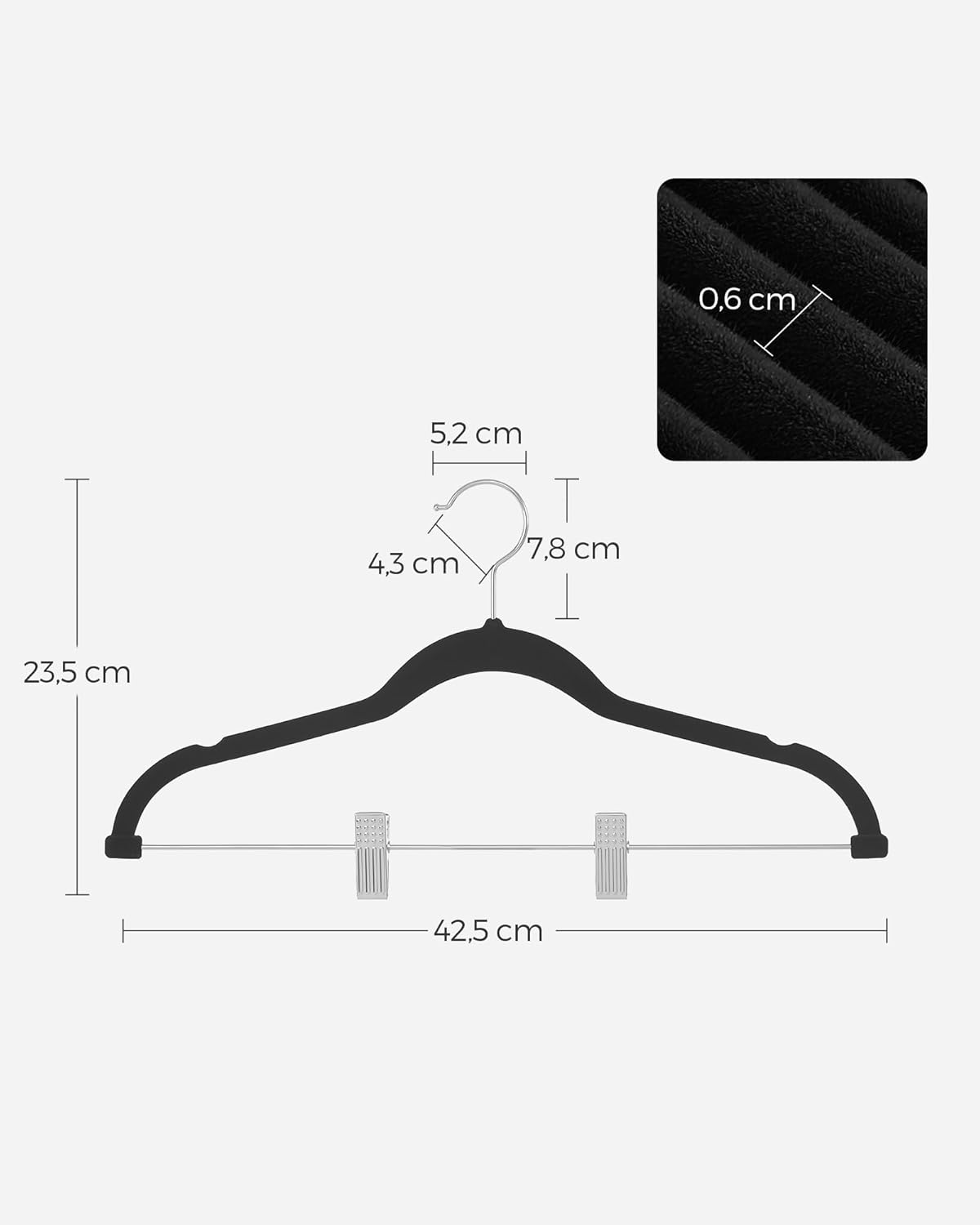 Samt-Kleiderbügel mit Clips, Schwarz 20 Stück