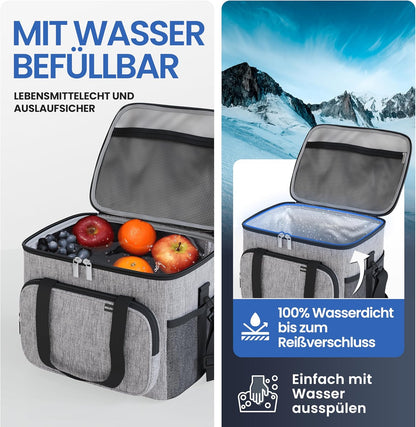 Faltbare Kühltasche mit Flaschenöffner & verstärktem Boden, Hellgrau 30L