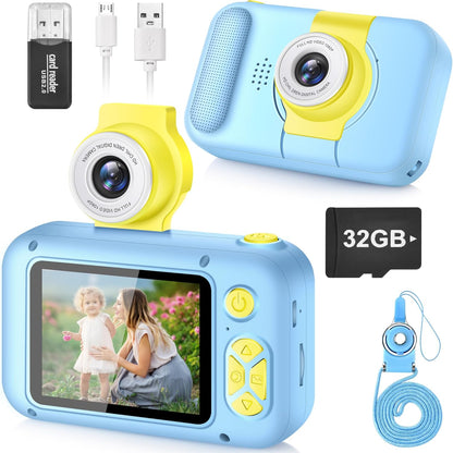 Kinderkamera mit 180° Flip-Objektiv & IPS-Bildschirm, Blau