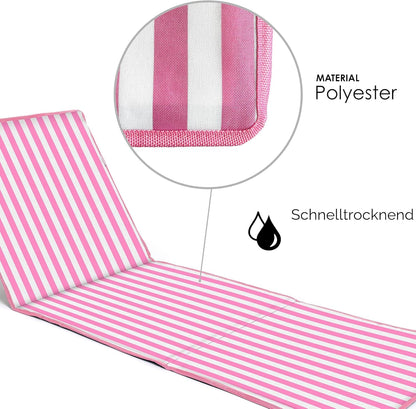 Faltbare Strandmatte mit klappbarer Rückenlehne , Reissverschlusstasche und Schultergurt, Rosa Gestreift